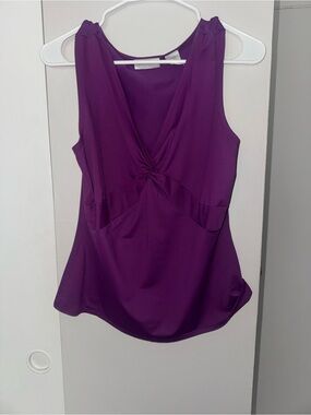 Worthington Purple Sleeveless Blouse Top Large L Twist Front V-Neck Stretch Tank